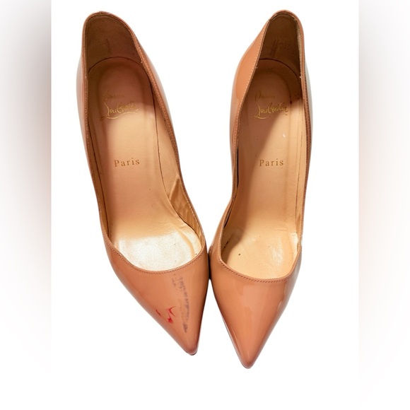 Christian Louboutin Pigalle 100 Nude Patent Leather Pumps Red Sole Heels - Picture 1 of 10
